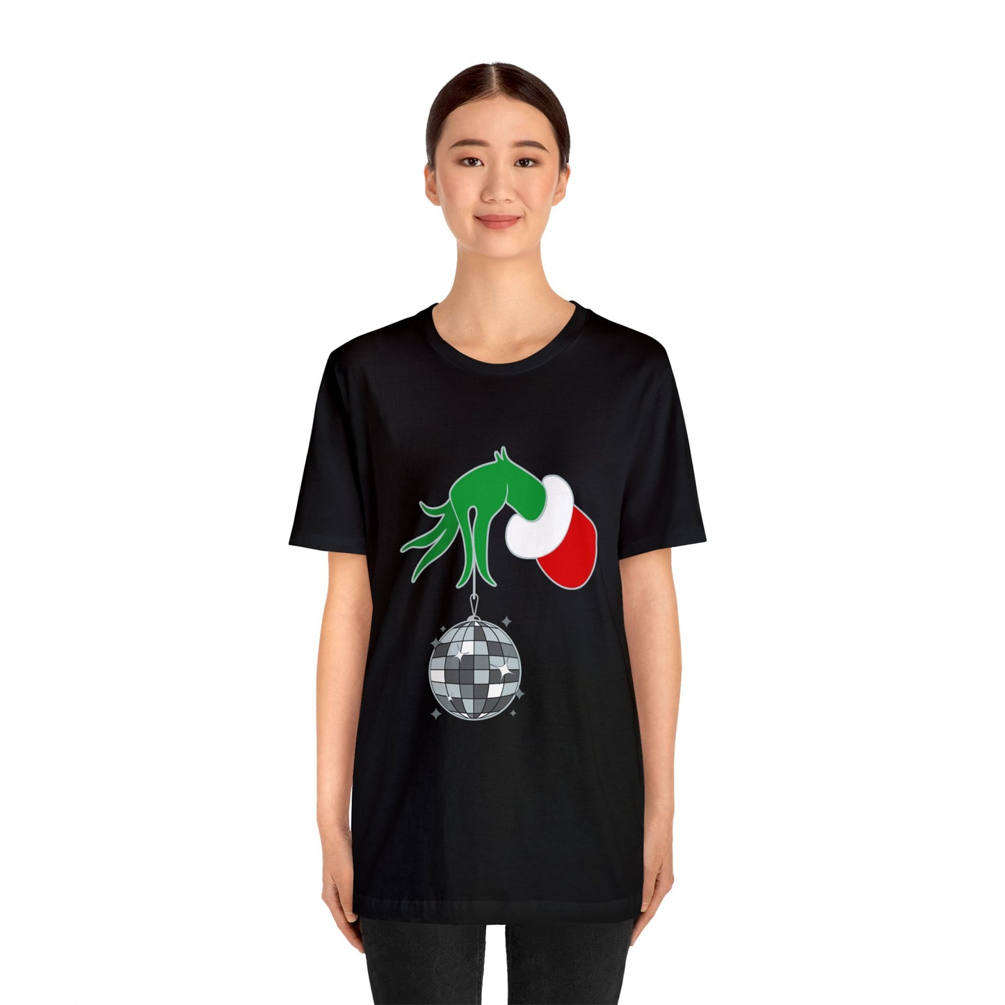 Back design - Grinchy Groovy and Bright Jingle Disco Ball - Unisex T-shirt