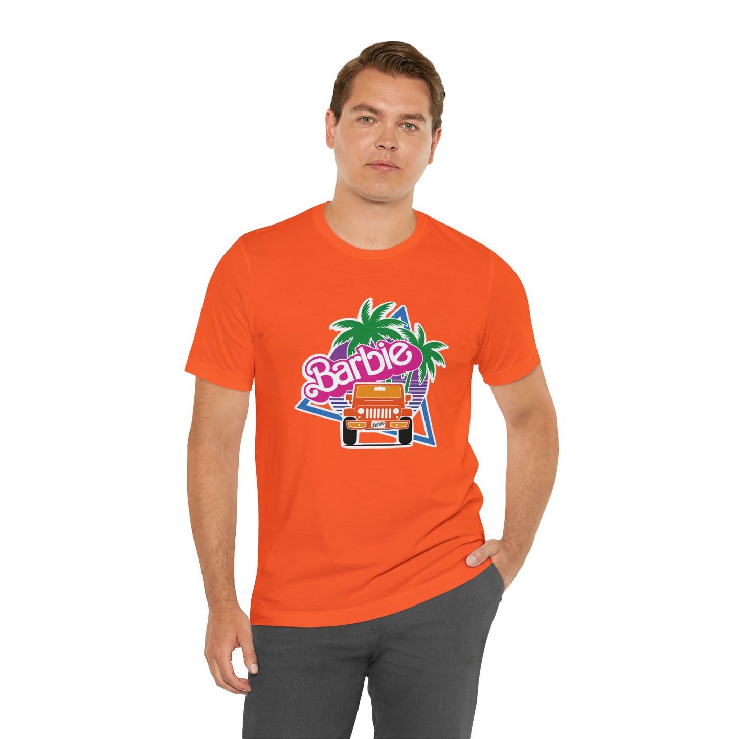 Orange, Beep Beep Barbie Jeep, Unisex Jersey Short Sleeve Tee