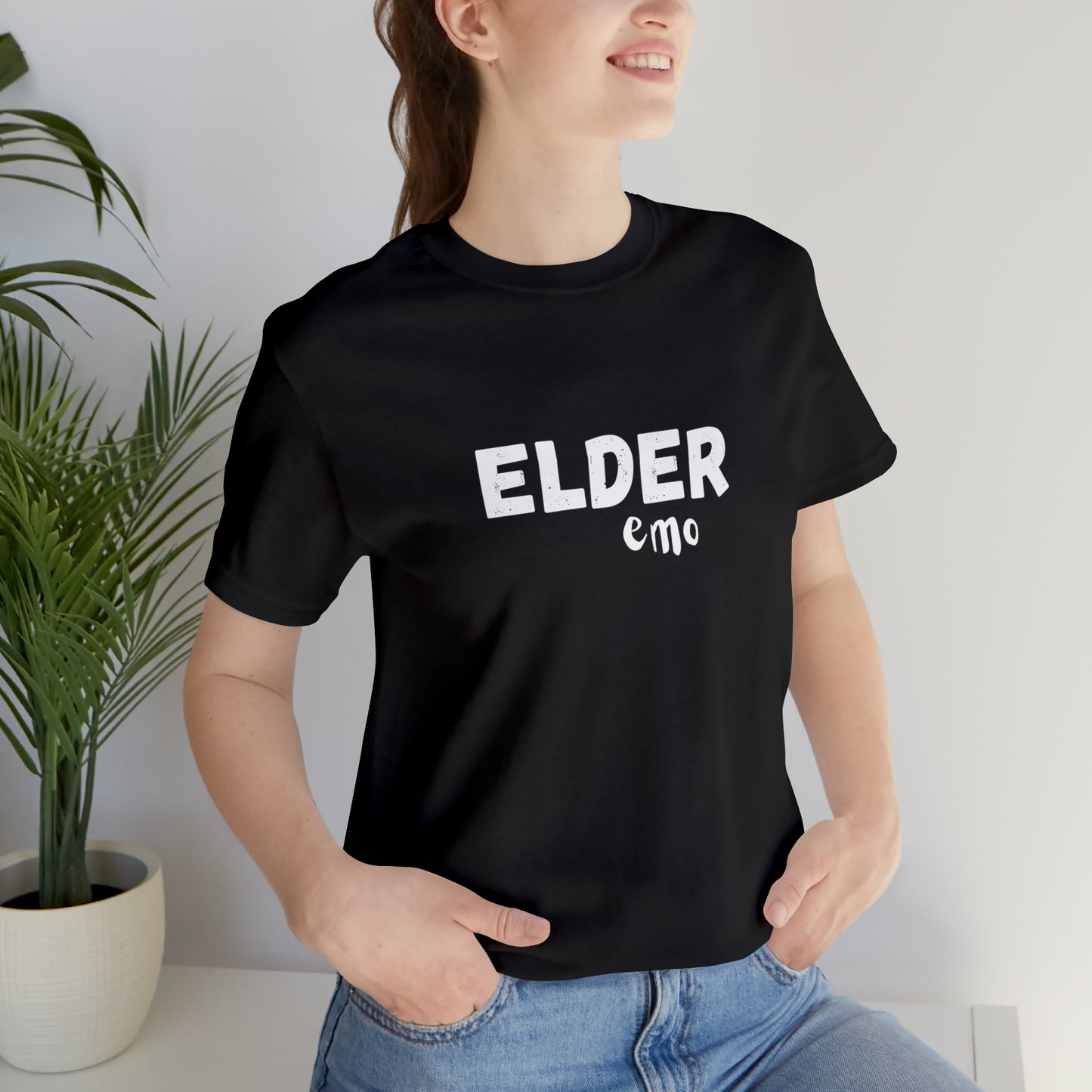 No paint WHITE LETTER Elder Emo, Unisex Jersey Short Sleeve Tee