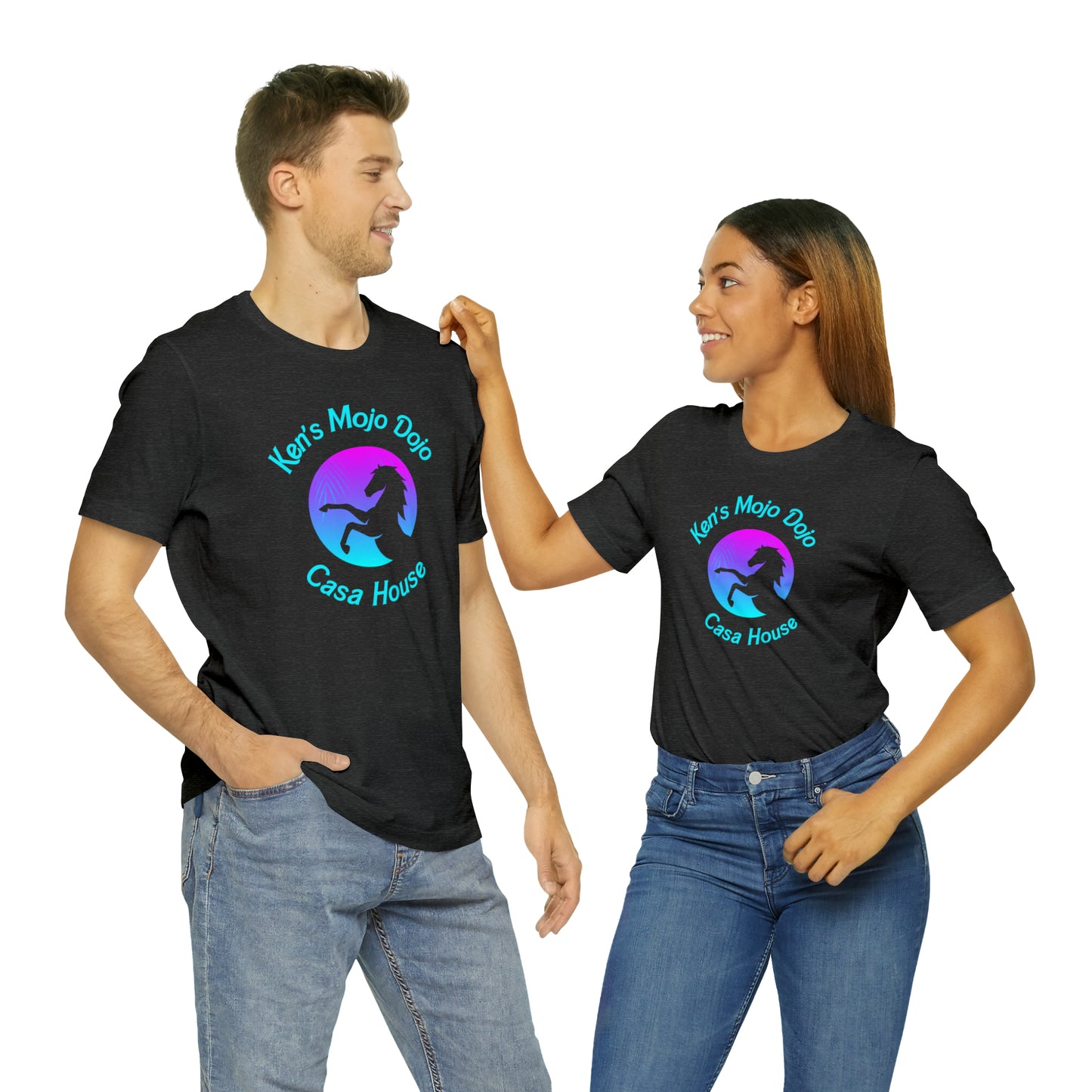Neon Teal Moon: Mojo Dojo Casa House, Unisex Jersey Short Sleeve Tee