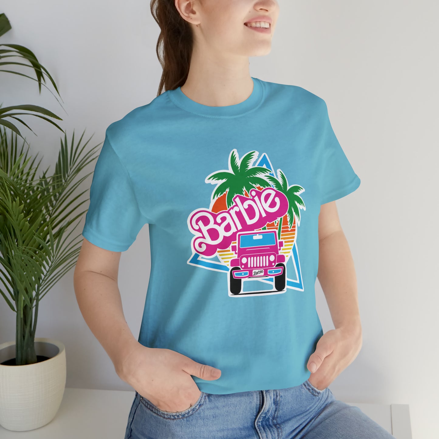 Signature Pink Barbie, Beep Beep Barbie Jeep, Unisex Jersey Short Sleeve Tee