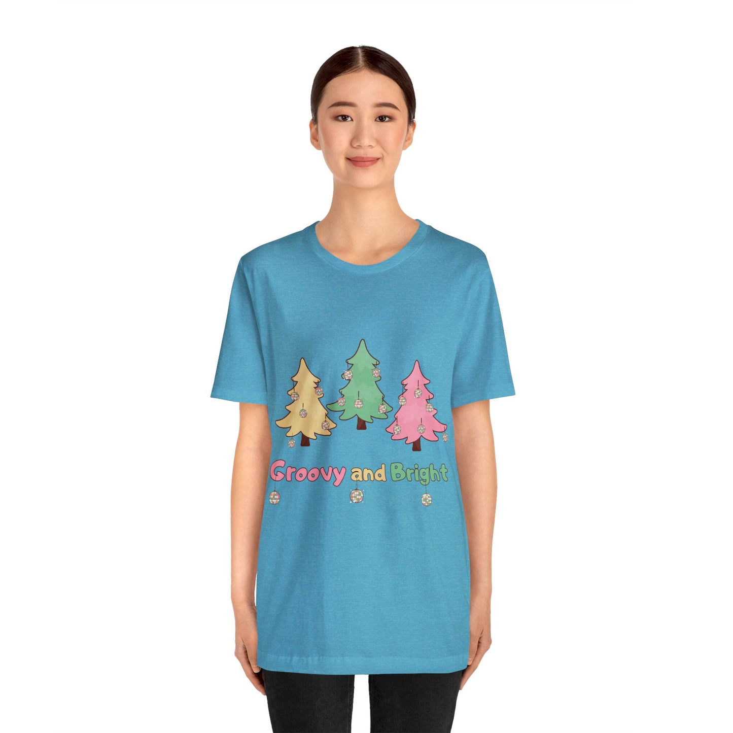 Pink Trees Farm Groovy and Bright Jingle Disco Ball on back - Unisex T-shirt