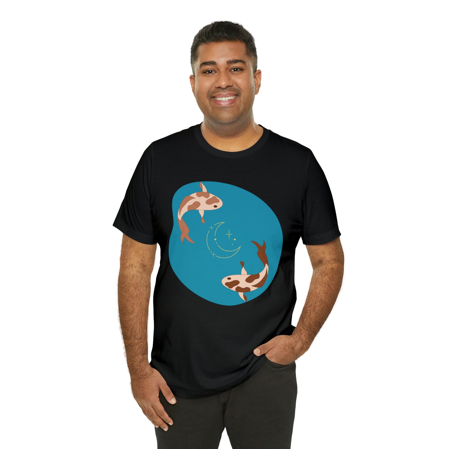 Blue Pond Moon Koi, Unisex Jersey Short Sleeve Tee