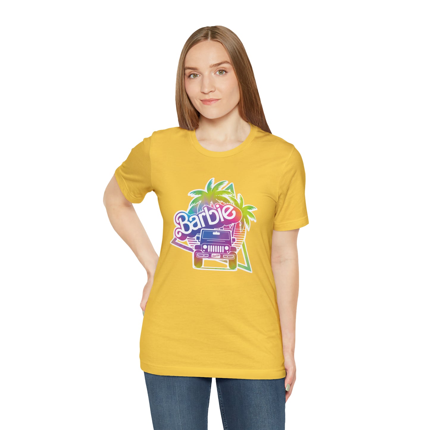 Tie dye 1, Beep Beep Barbie Jeep, Unisex Jersey Short Sleeve Tee