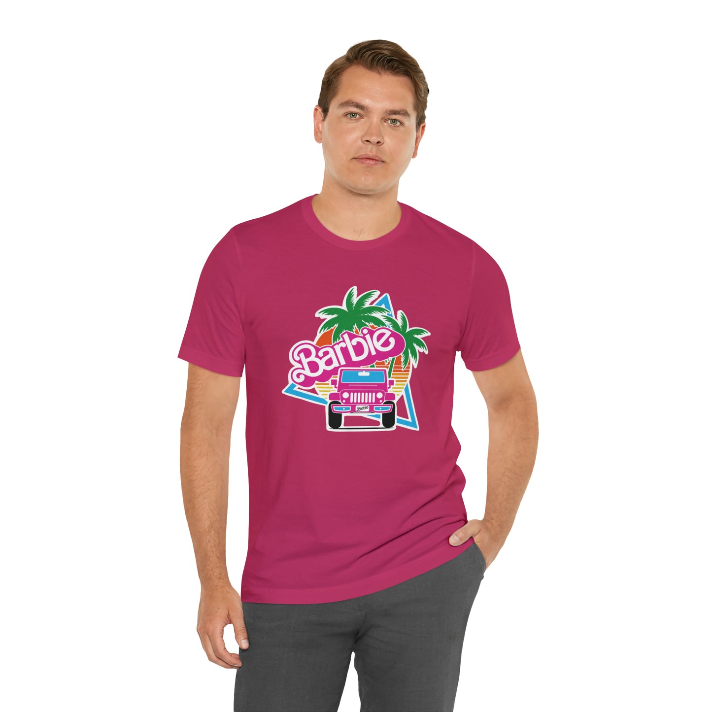 Signature Pink Barbie, Beep Beep Barbie Jeep, Unisex Jersey Short Sleeve Tee