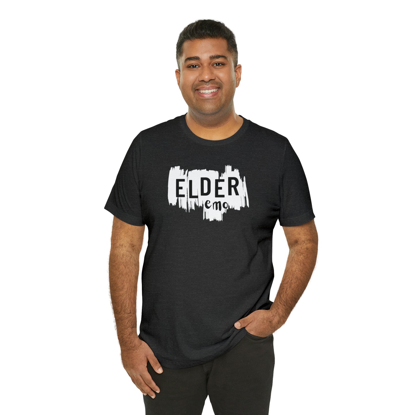 Vertical paint WHITE LETTER Elder Emo, Unisex Jersey Short Sleeve Tee