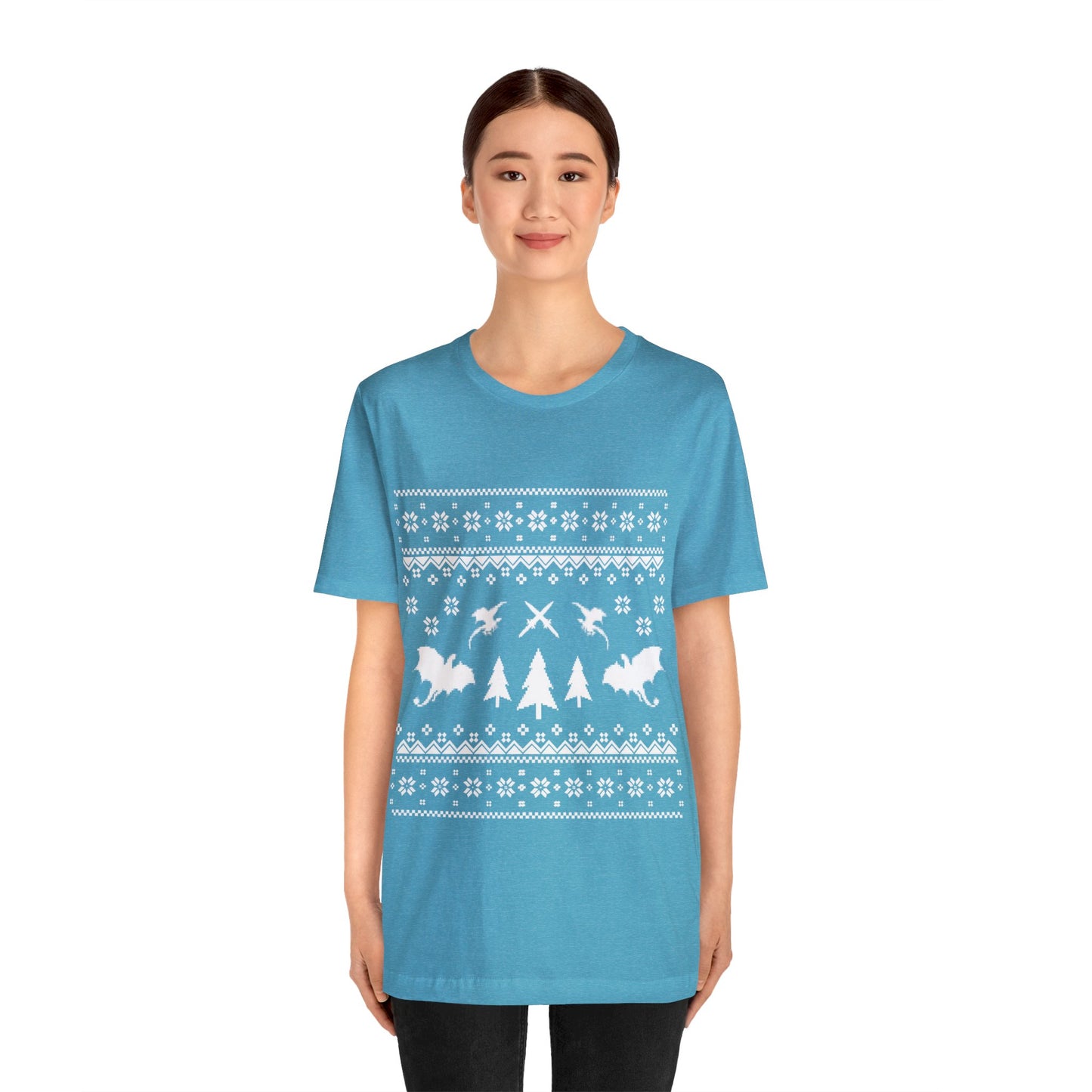 8-bit Fair Isle Dragon Christmas - Version 3 - Unisex T-shirt
