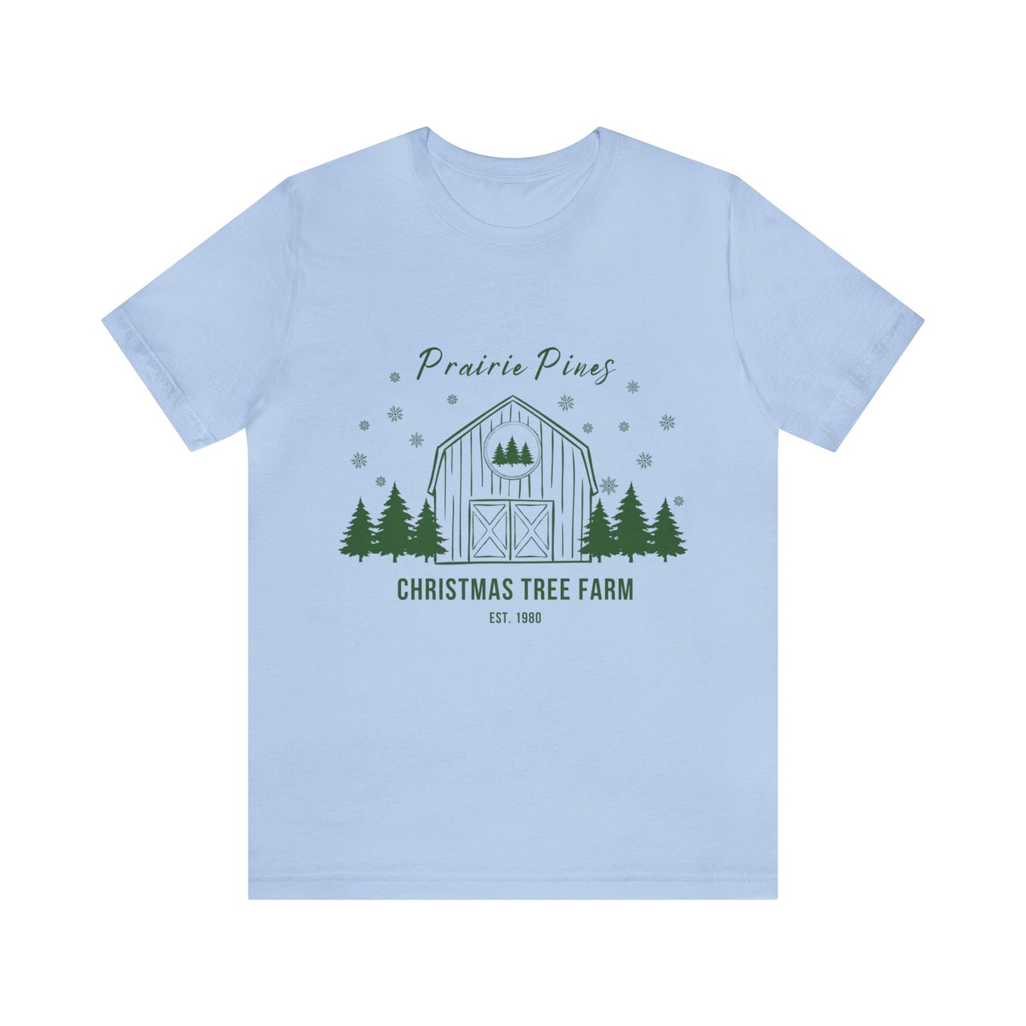 Green Text Prairie Pines with back design Thick and Sprucey Christmas Trees - Unisex T-shirt