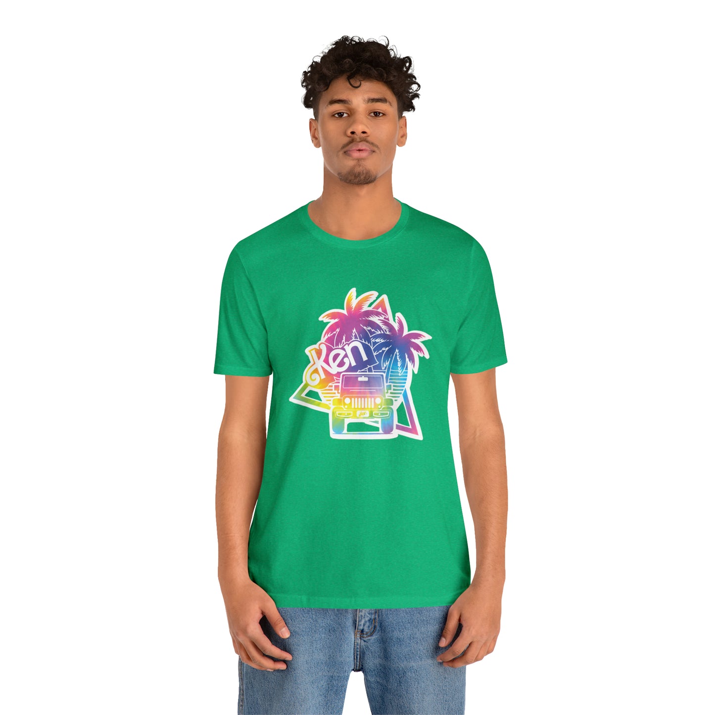 White sticker tie dye, Beep Beep KEN Jeep, Unisex Jersey Short Sleeve Tee