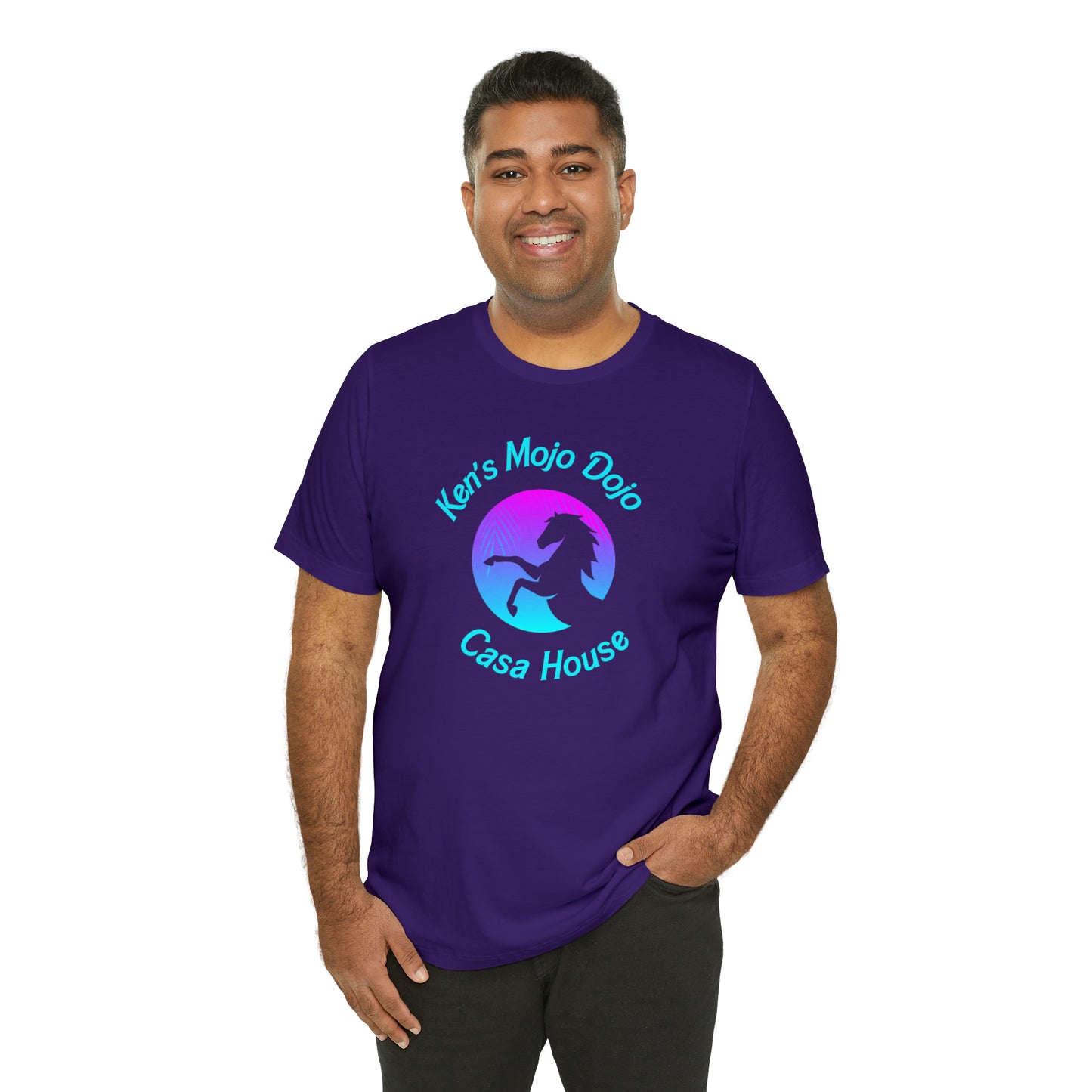 Neon Teal Moon: Mojo Dojo Casa House, Unisex Jersey Short Sleeve Tee