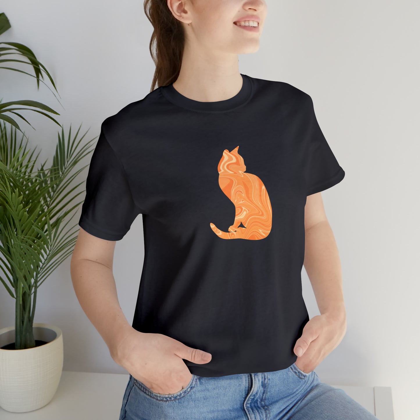 Orange Marble Cat, Unisex Jersey Short Sleeve Tee