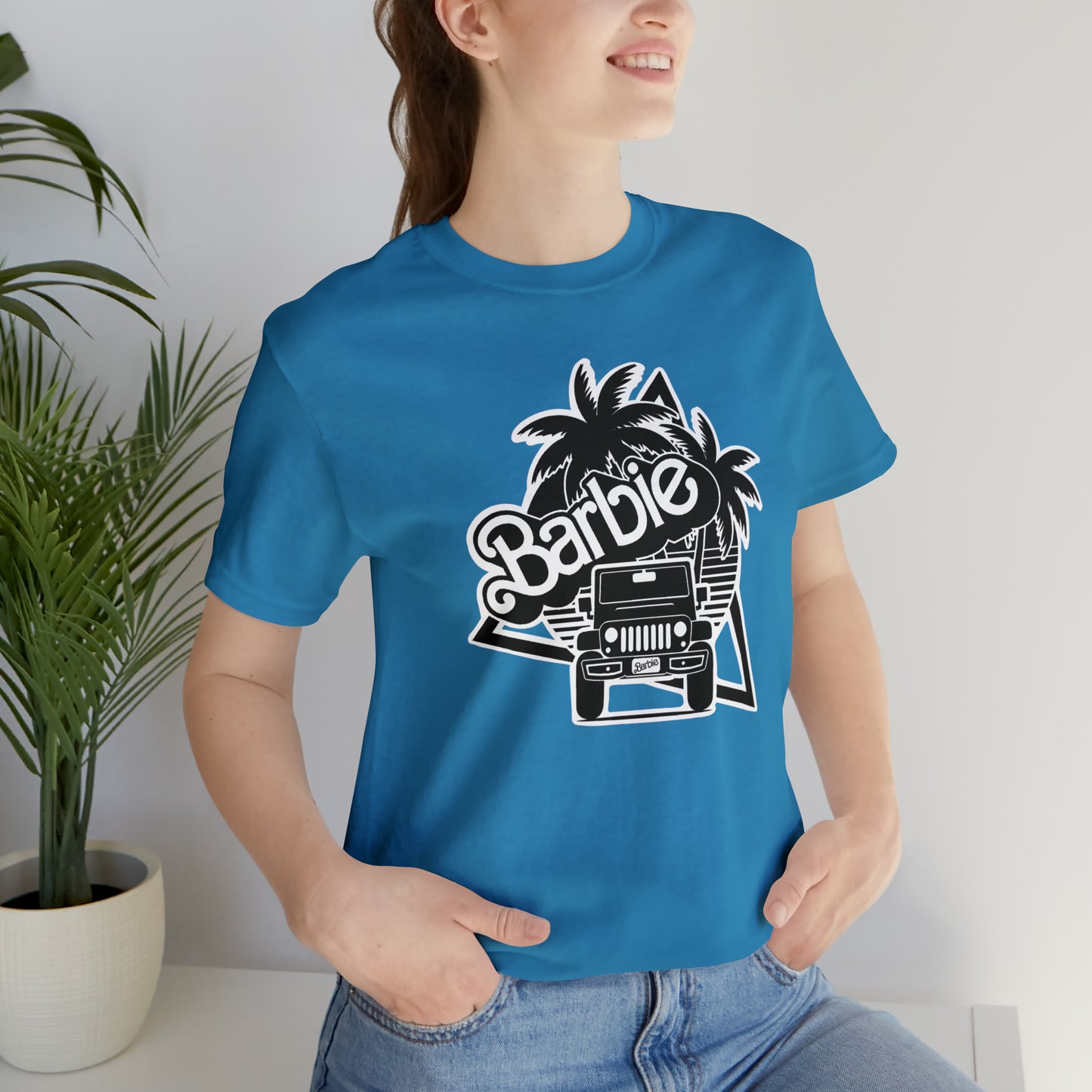 Black and White, Beep Beep Barbie Jeep, Unisex Jersey Short Sleeve Tee