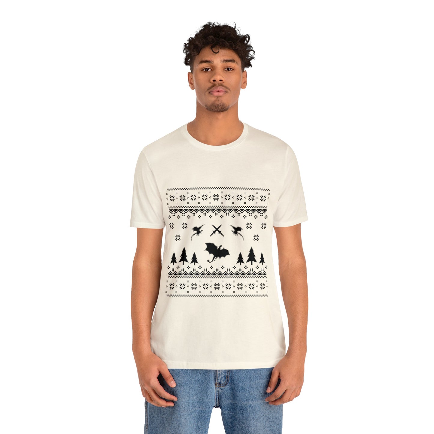 8-bit Fair Isle Dragon Christmas - Version 4 - Unisex T-shirt