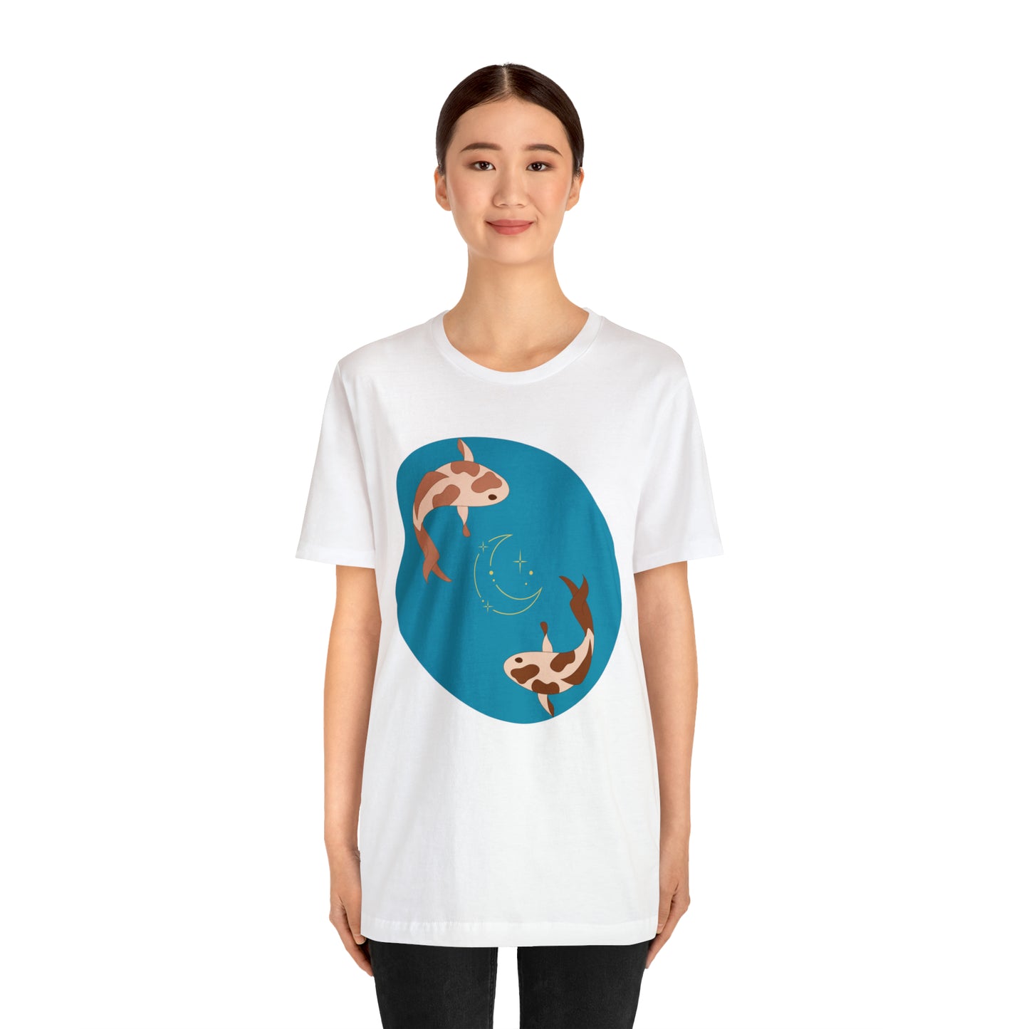 Blue Pond Moon Koi, Unisex Jersey Short Sleeve Tee