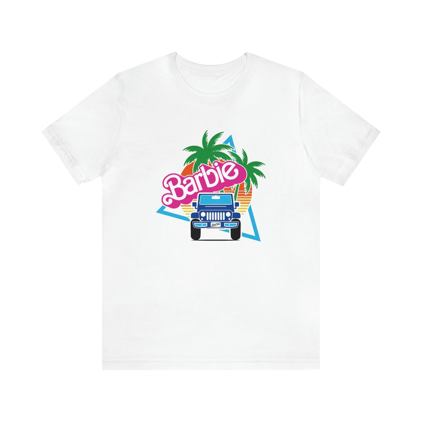 Two blue Barbie, Beep Beep Barbie Jeep, Unisex Jersey Short Sleeve Tee