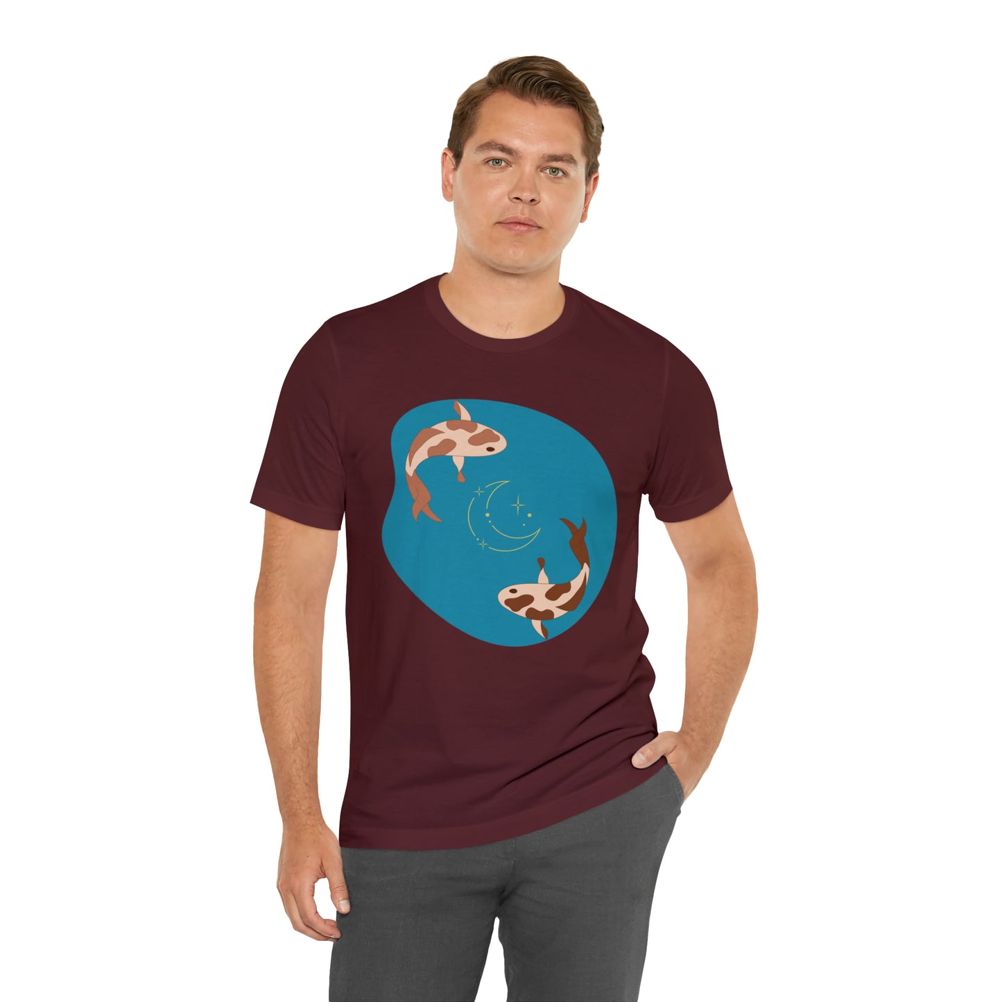 Blue Pond Moon Koi, Unisex Jersey Short Sleeve Tee