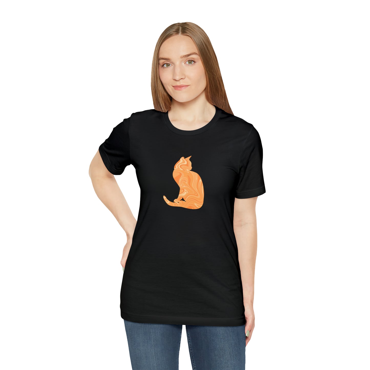 Orange Marble Cat, Unisex Jersey Short Sleeve Tee