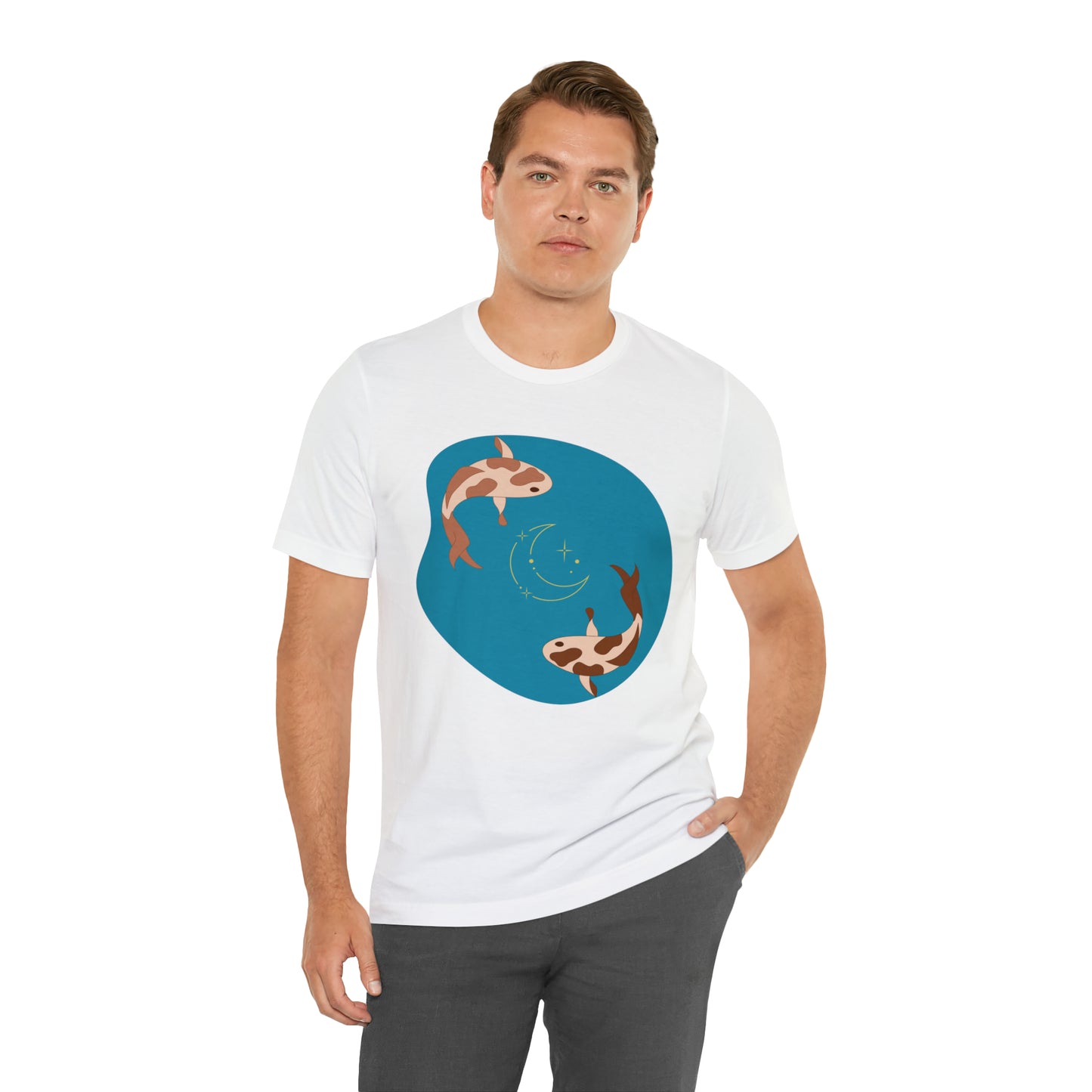 Blue Pond Moon Koi, Unisex Jersey Short Sleeve Tee