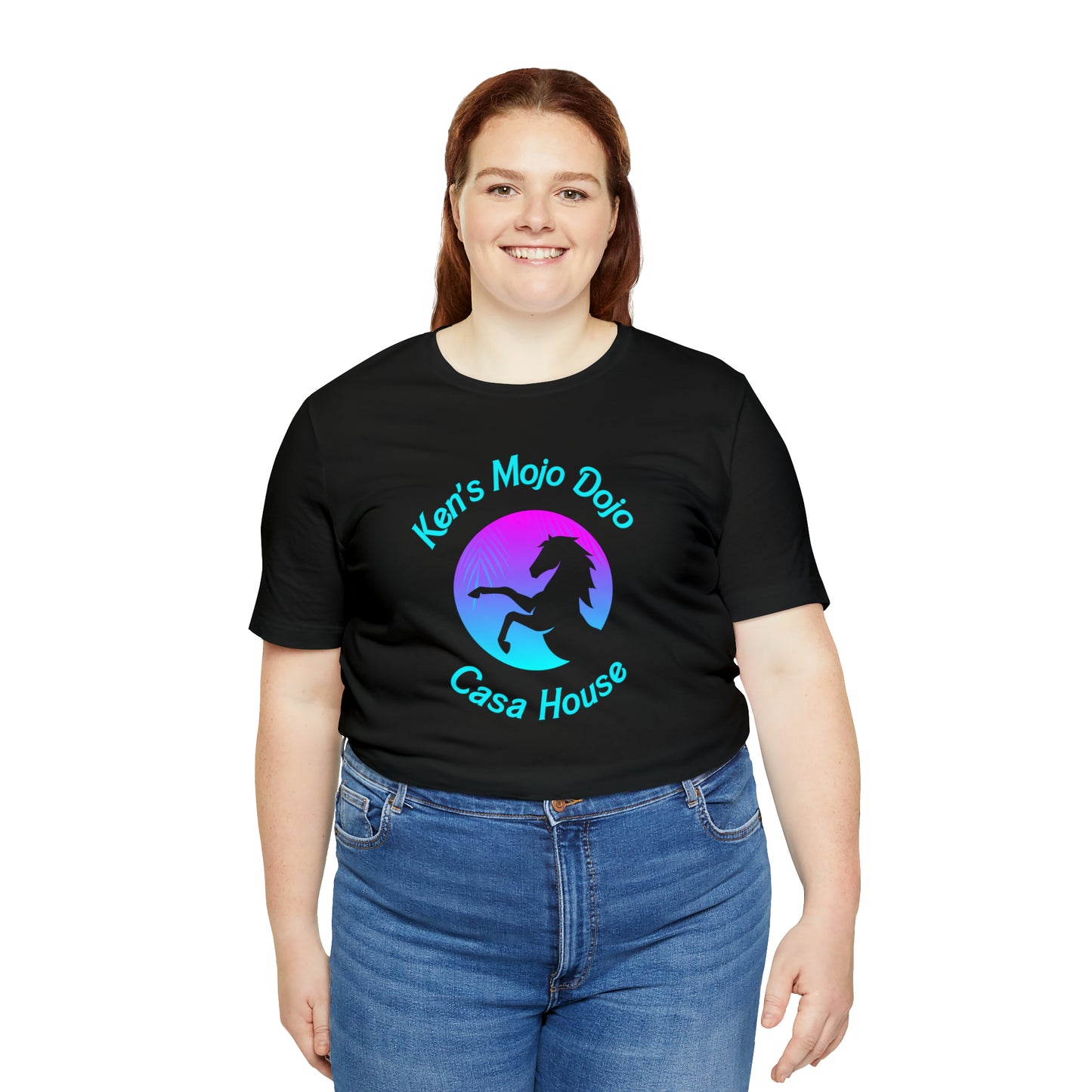 Neon Teal Moon: Mojo Dojo Casa House, Unisex Jersey Short Sleeve Tee