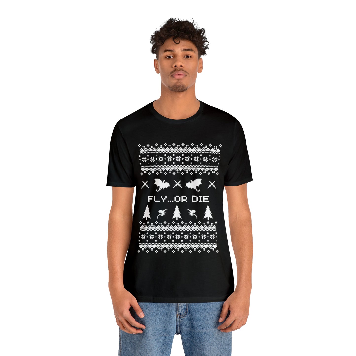 8-bit Fair Isle Dragon Christmas - Version 2 - Unisex T-shirt
