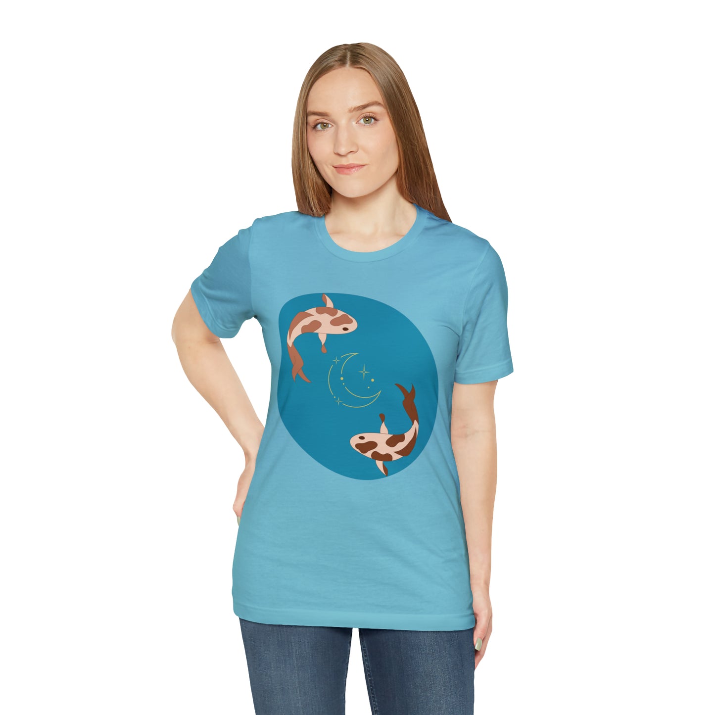 Blue Pond Moon Koi, Unisex Jersey Short Sleeve Tee
