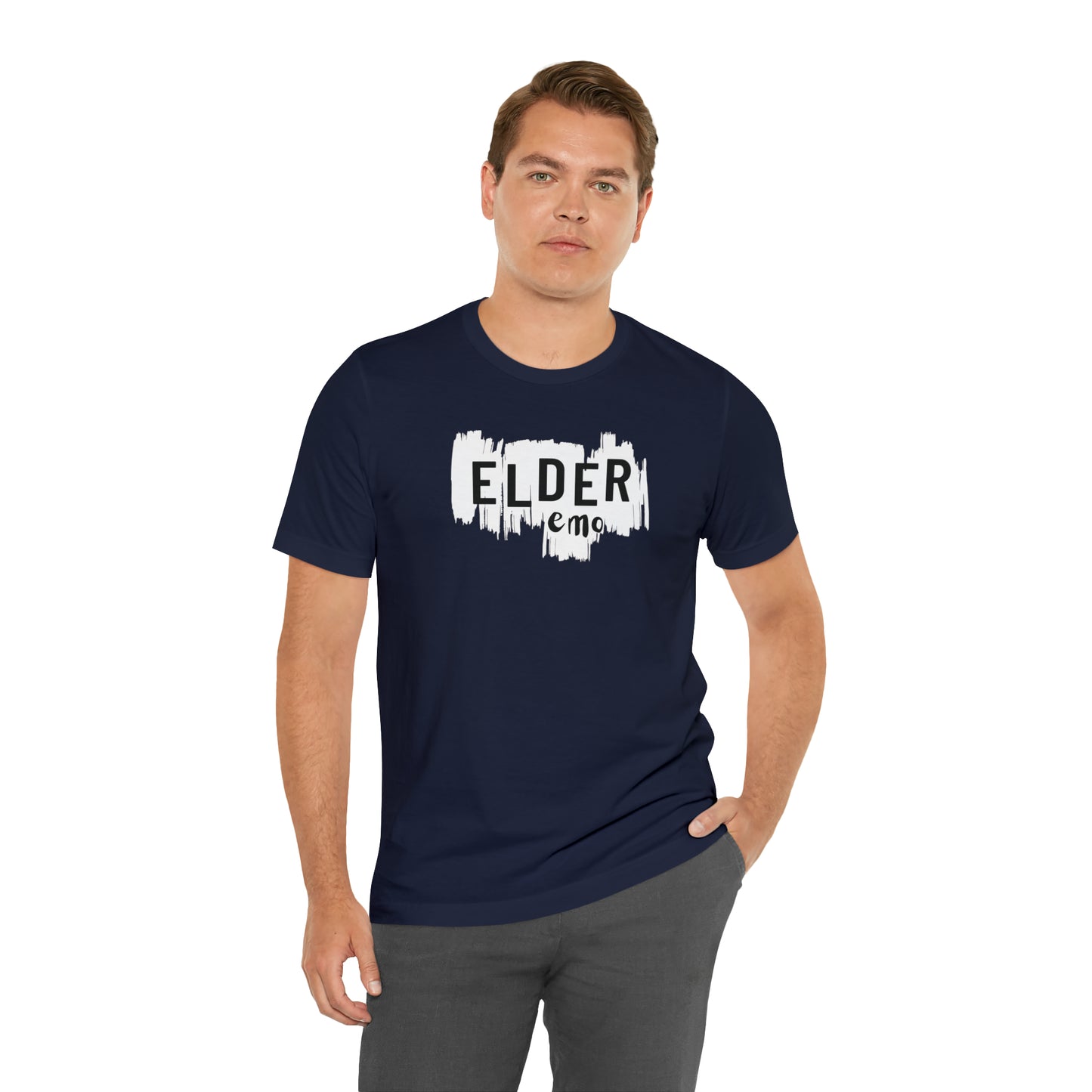 Vertical paint WHITE LETTER Elder Emo, Unisex Jersey Short Sleeve Tee