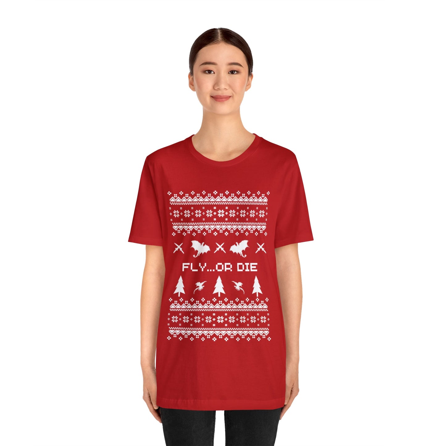 8-bit Fair Isle Dragon Christmas - Version 2 - Unisex T-shirt