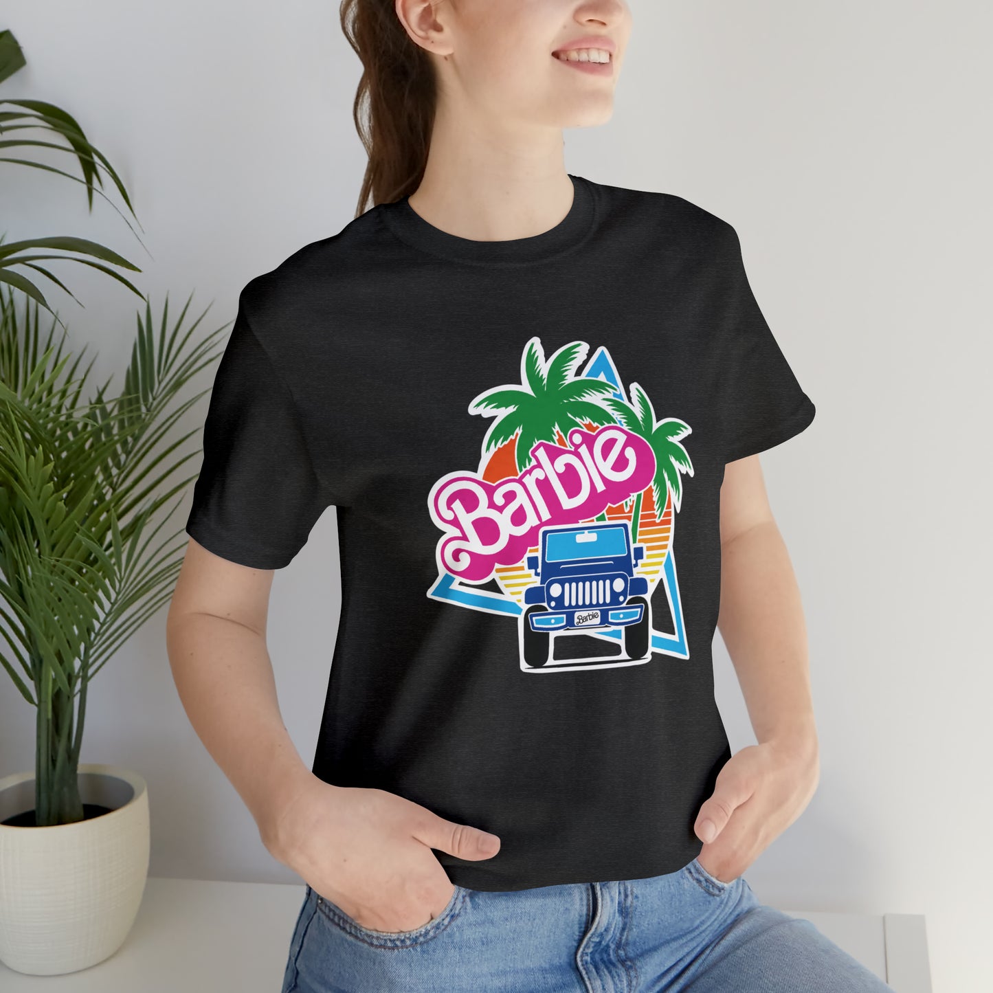 Two blue Barbie, Beep Beep Barbie Jeep, Unisex Jersey Short Sleeve Tee