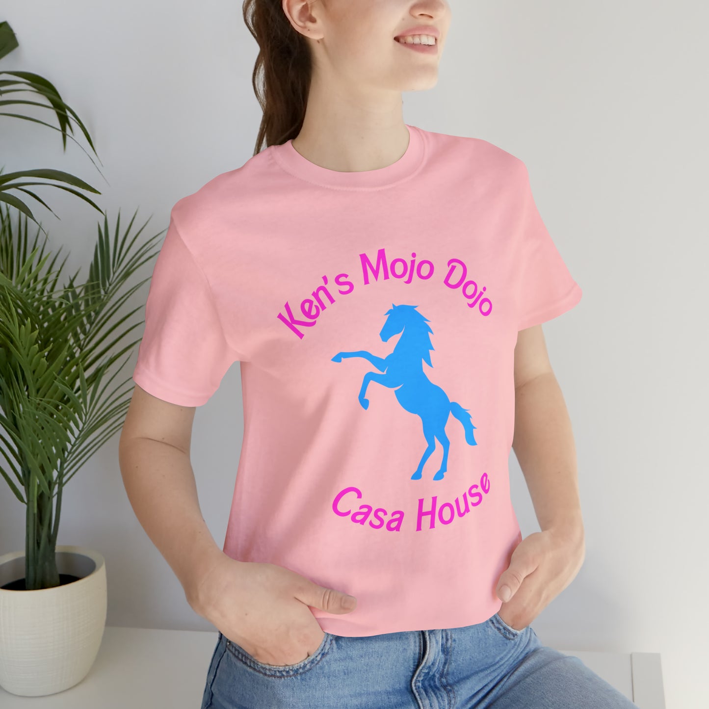Neon Pink and Blue: Ken's Mojo Dojo Casa House, Unisex Jersey Short Sleeve Tee