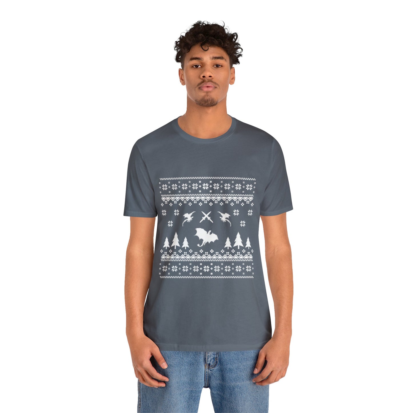 8-bit Fair Isle Dragon Christmas - Version 4 - Unisex T-shirt