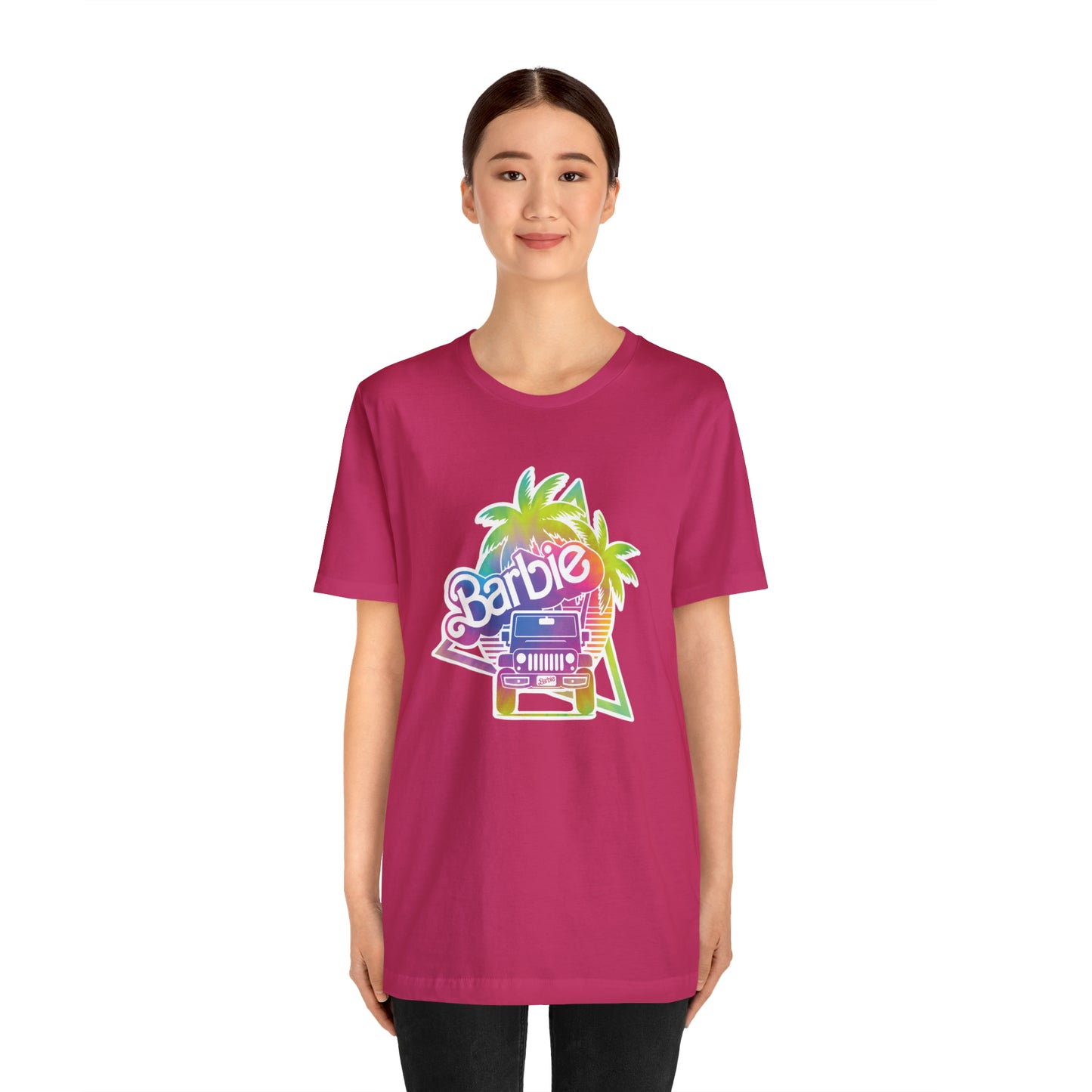 Tie dye 1, Beep Beep Barbie Jeep, Unisex Jersey Short Sleeve Tee