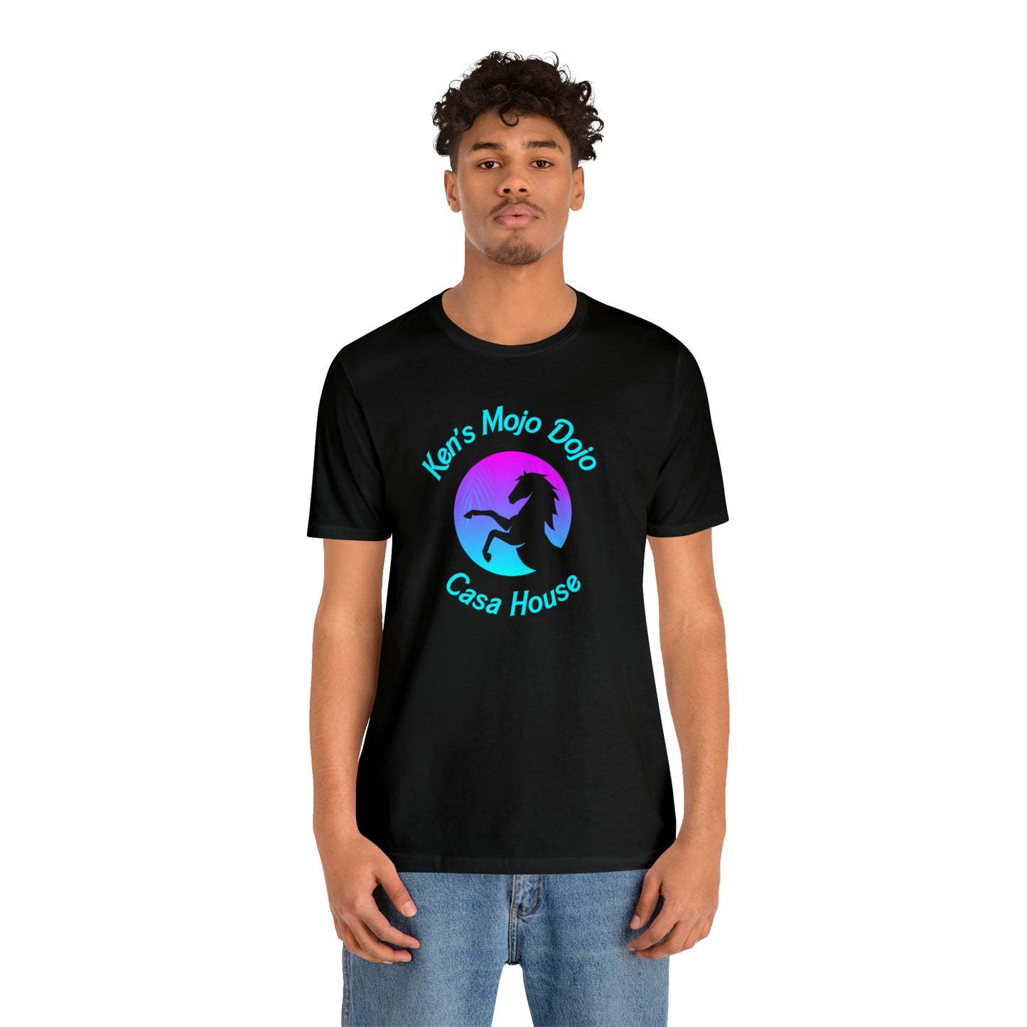 Neon Teal Moon: Mojo Dojo Casa House, Unisex Jersey Short Sleeve Tee