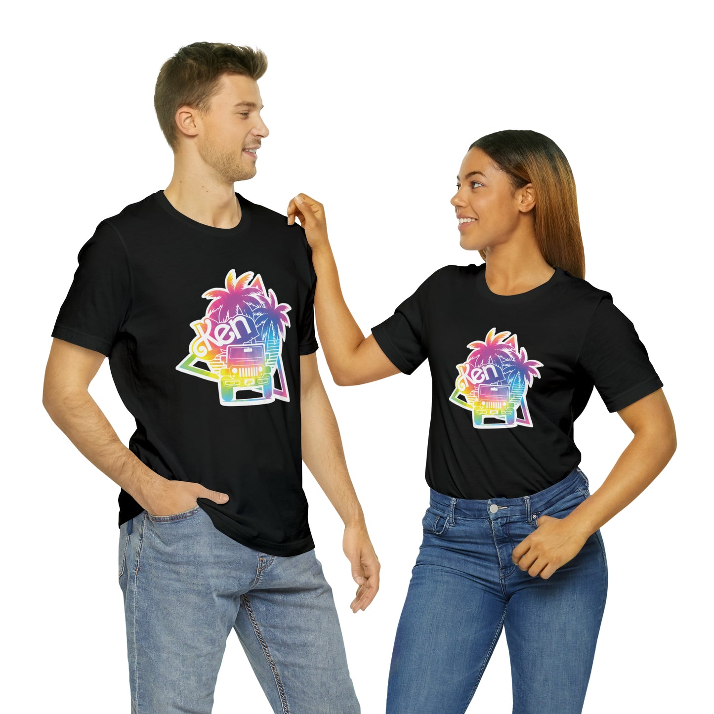 White sticker tie dye, Beep Beep KEN Jeep, Unisex Jersey Short Sleeve Tee