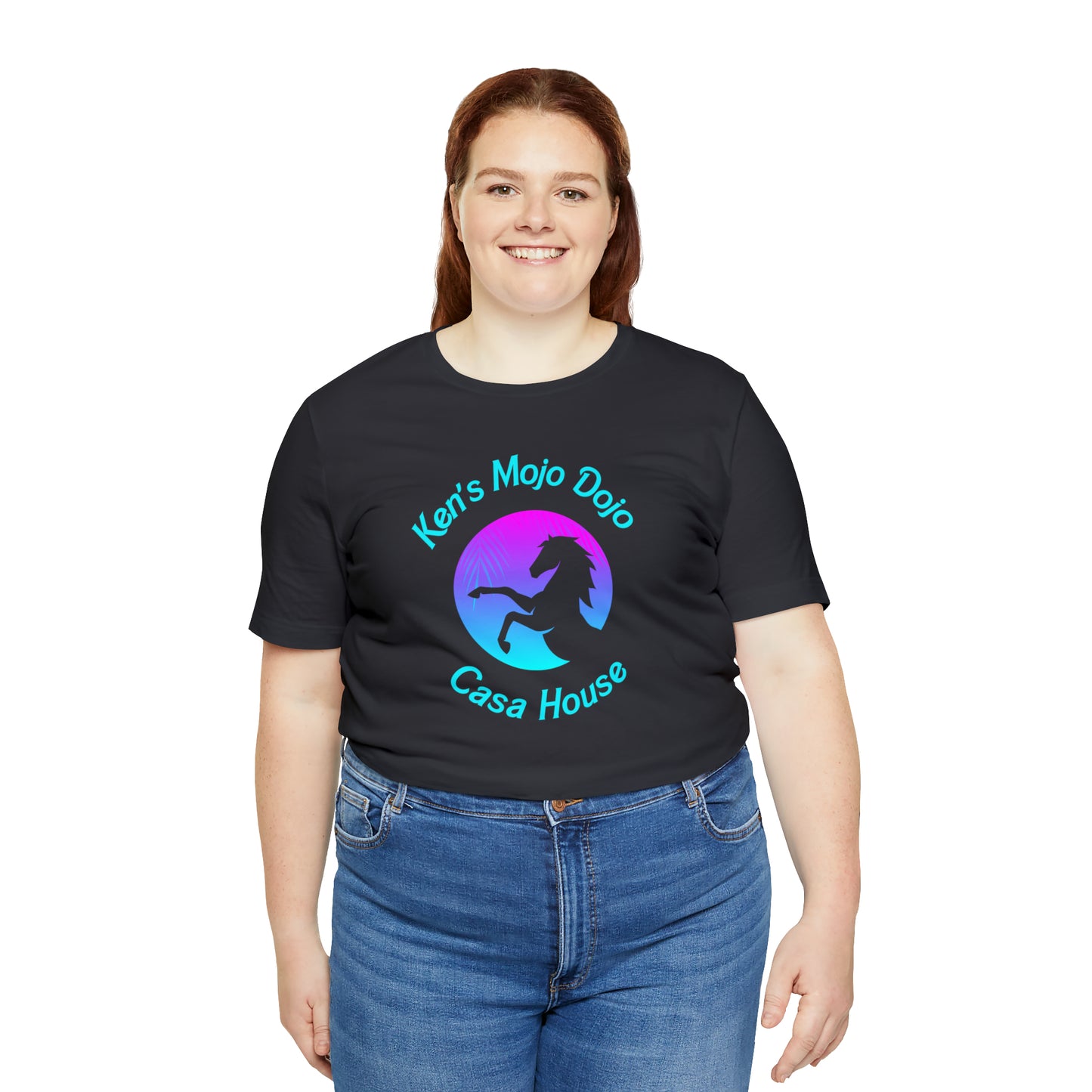 Neon Teal Moon: Mojo Dojo Casa House, Unisex Jersey Short Sleeve Tee