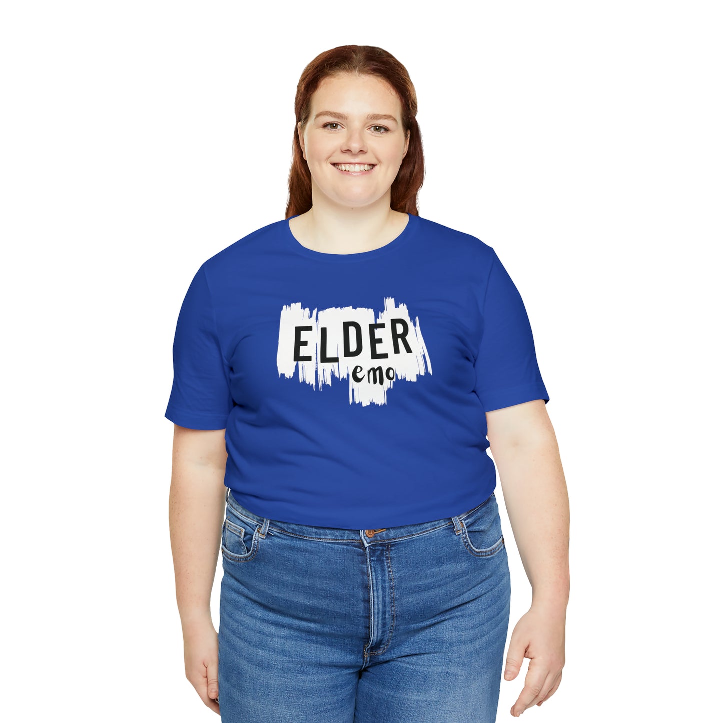 Vertical paint WHITE LETTER Elder Emo, Unisex Jersey Short Sleeve Tee