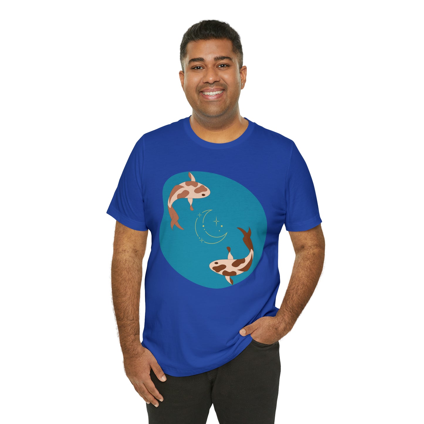Blue Pond Moon Koi, Unisex Jersey Short Sleeve Tee