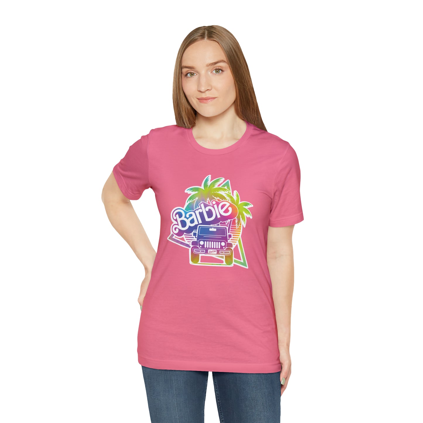 Tie dye 1, Beep Beep Barbie Jeep, Unisex Jersey Short Sleeve Tee