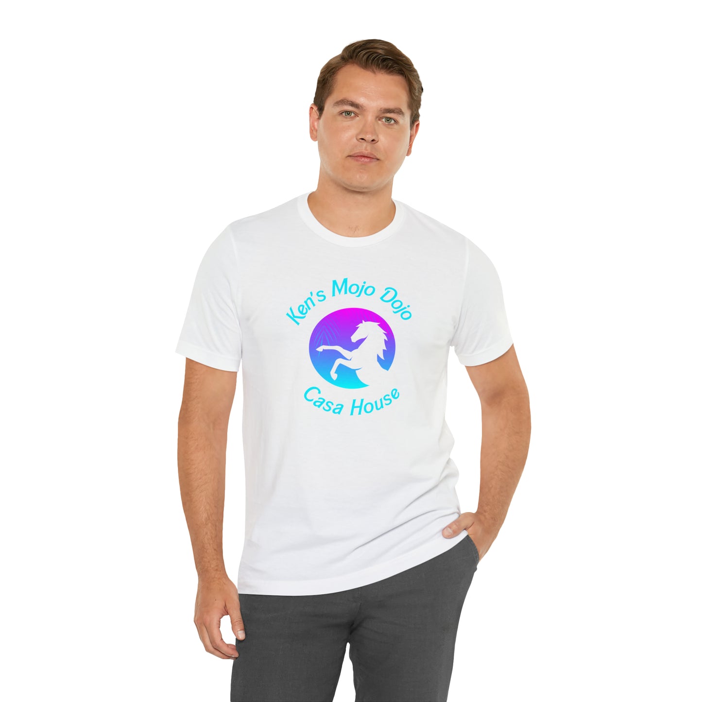 Neon Teal Moon: Mojo Dojo Casa House, Unisex Jersey Short Sleeve Tee