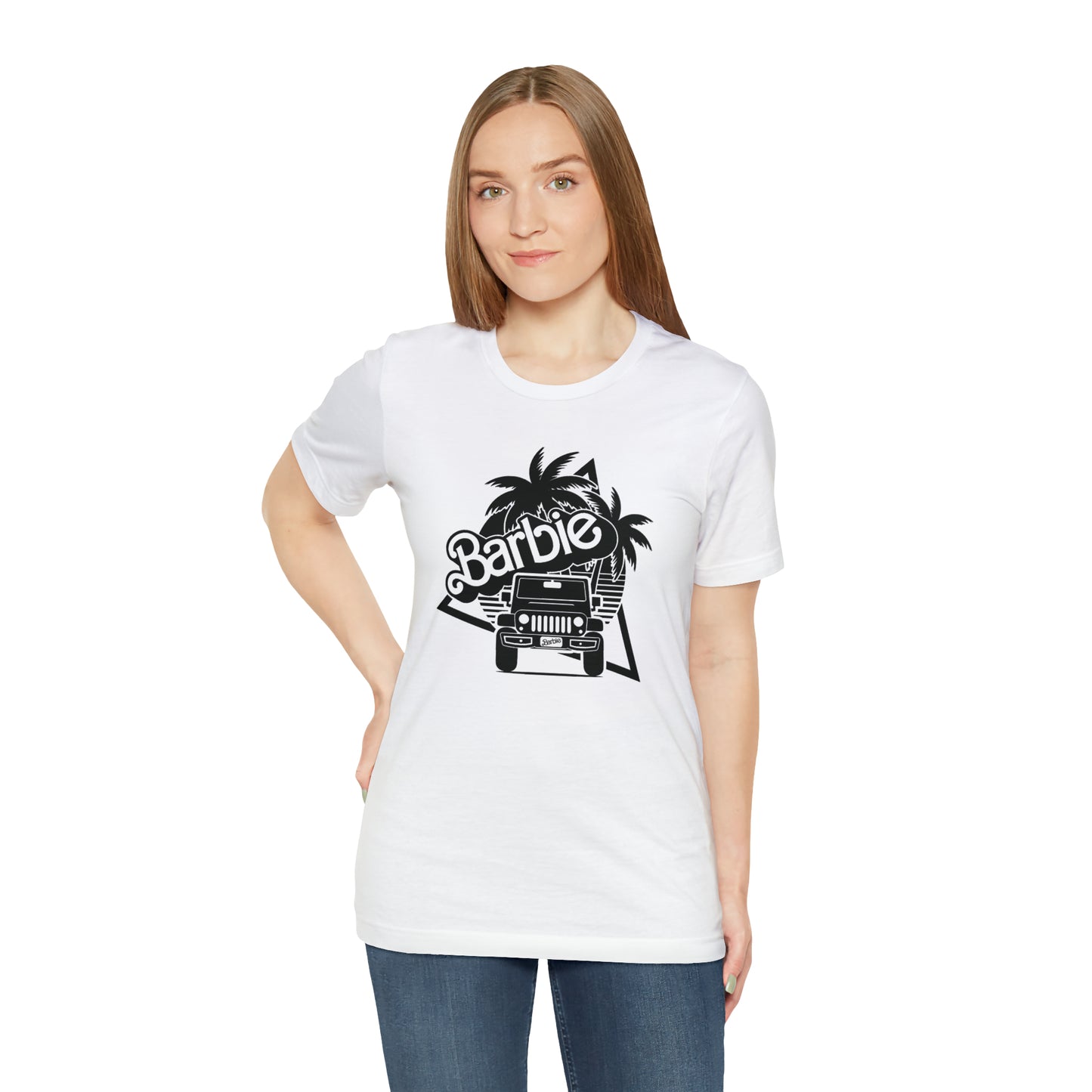 Black and White, Beep Beep Barbie Jeep, Unisex Jersey Short Sleeve Tee