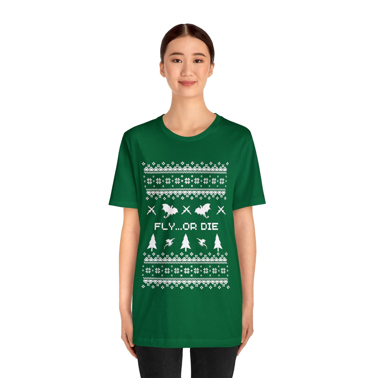 8-bit Fair Isle Dragon Christmas - Version 2 - Unisex T-shirt