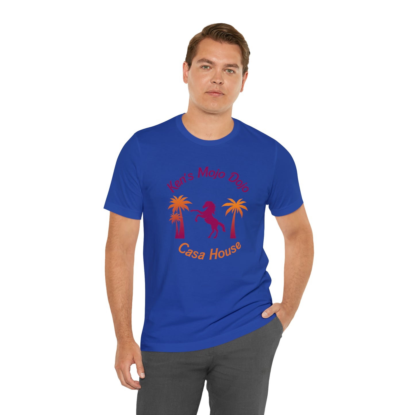 Warm Neon Palm Horse, Mojo Dojo Casa House, Unisex Jersey Short Sleeve Tee