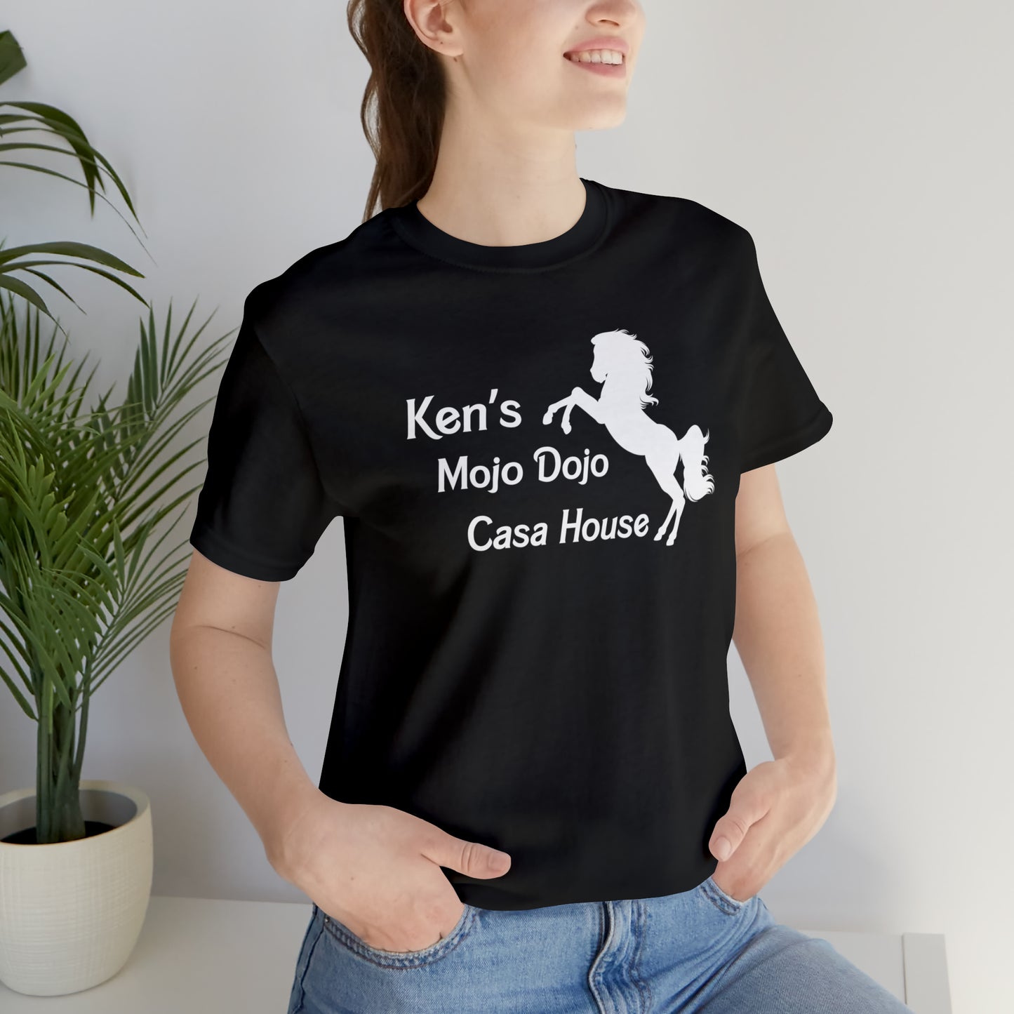 White Silhouette Horse, Mojo Dojo Casa House, Unisex Jersey Short Sleeve Tee