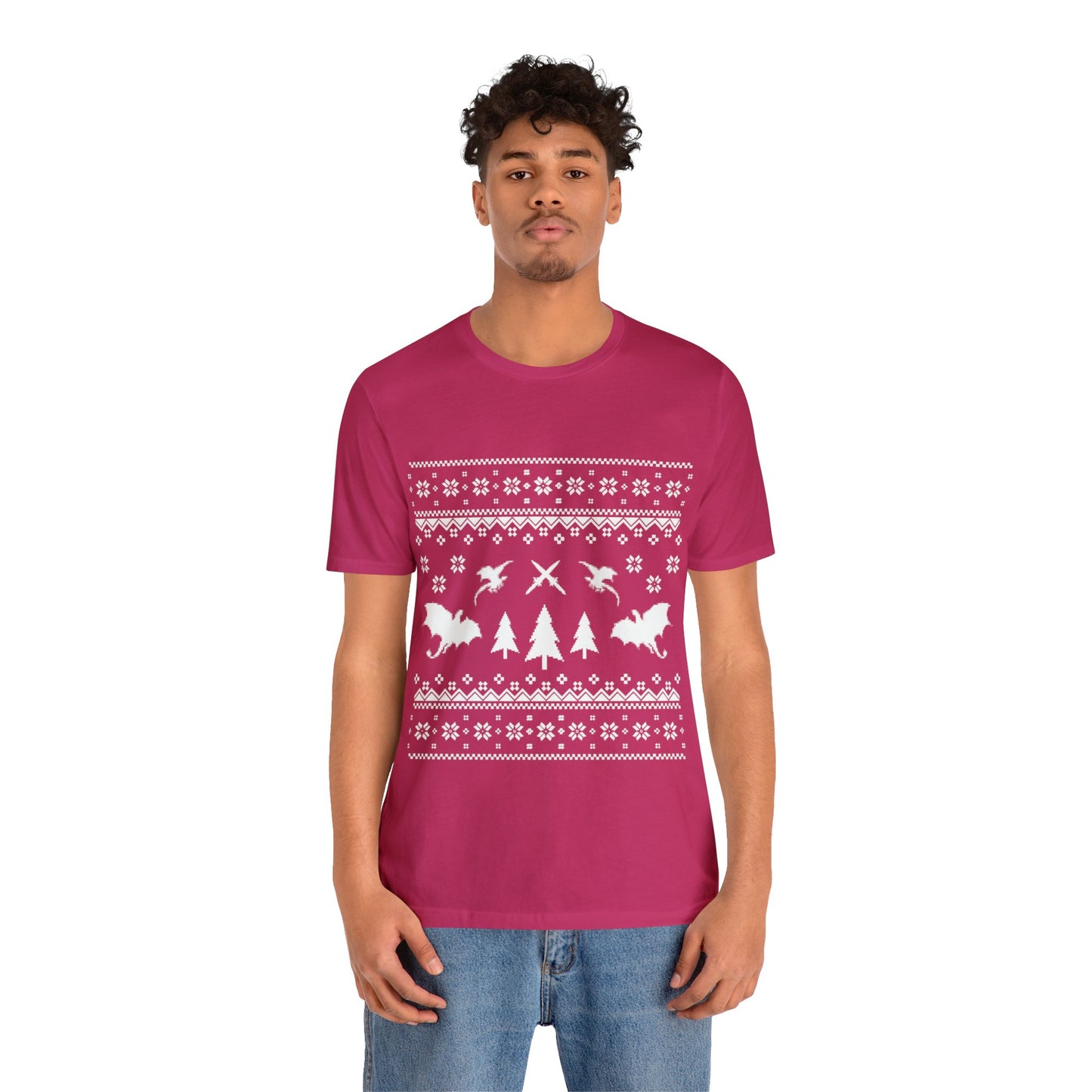 8-bit Fair Isle Dragon Christmas - Version 3 - Unisex T-shirt