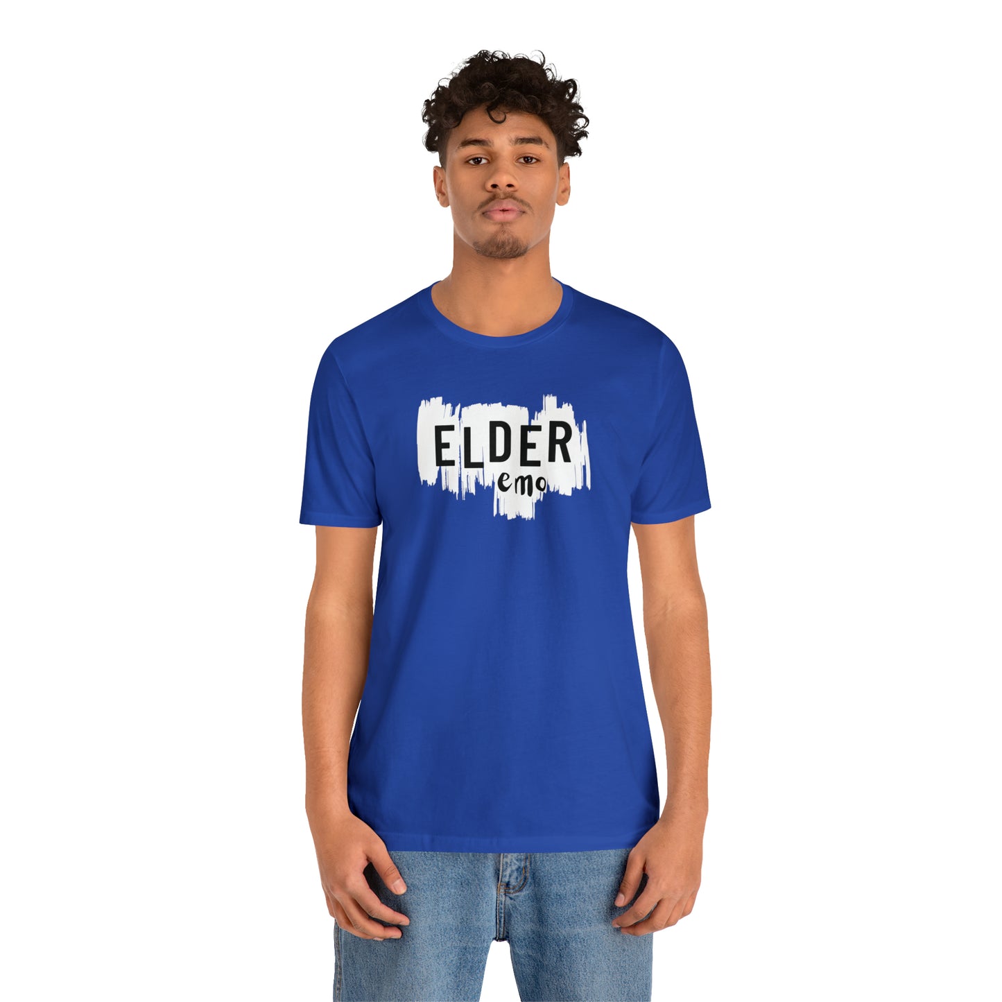 Vertical paint WHITE LETTER Elder Emo, Unisex Jersey Short Sleeve Tee
