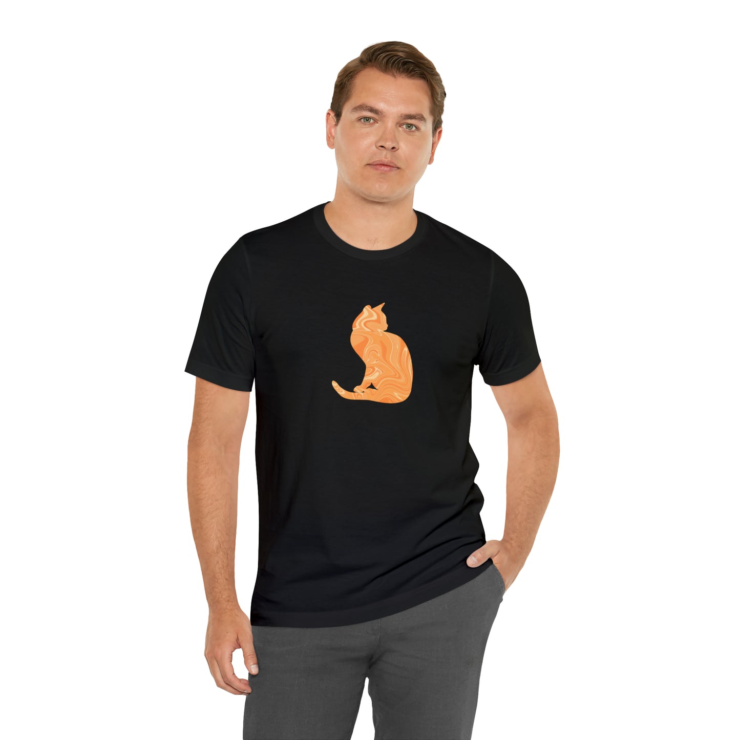Orange Marble Cat, Unisex Jersey Short Sleeve Tee