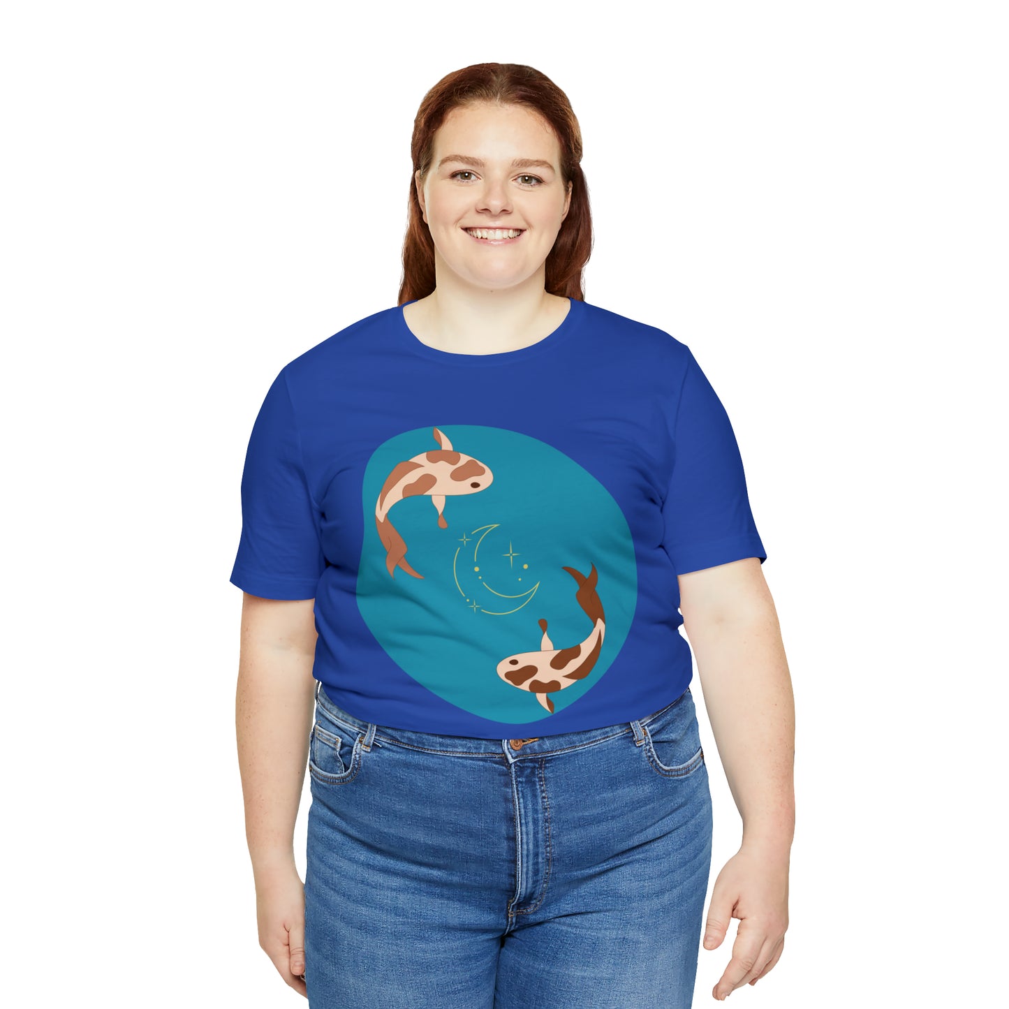 Blue Pond Moon Koi, Unisex Jersey Short Sleeve Tee