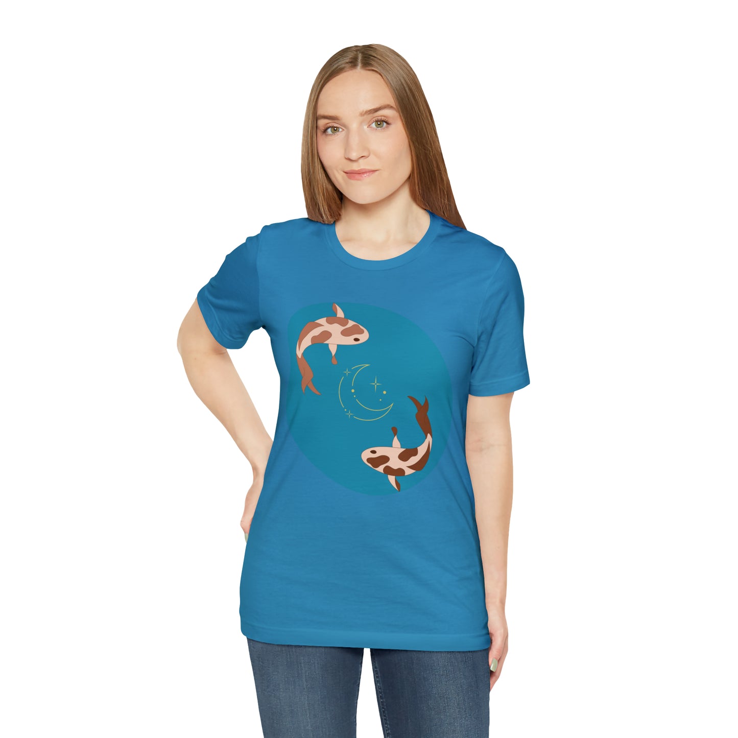 Blue Pond Moon Koi, Unisex Jersey Short Sleeve Tee