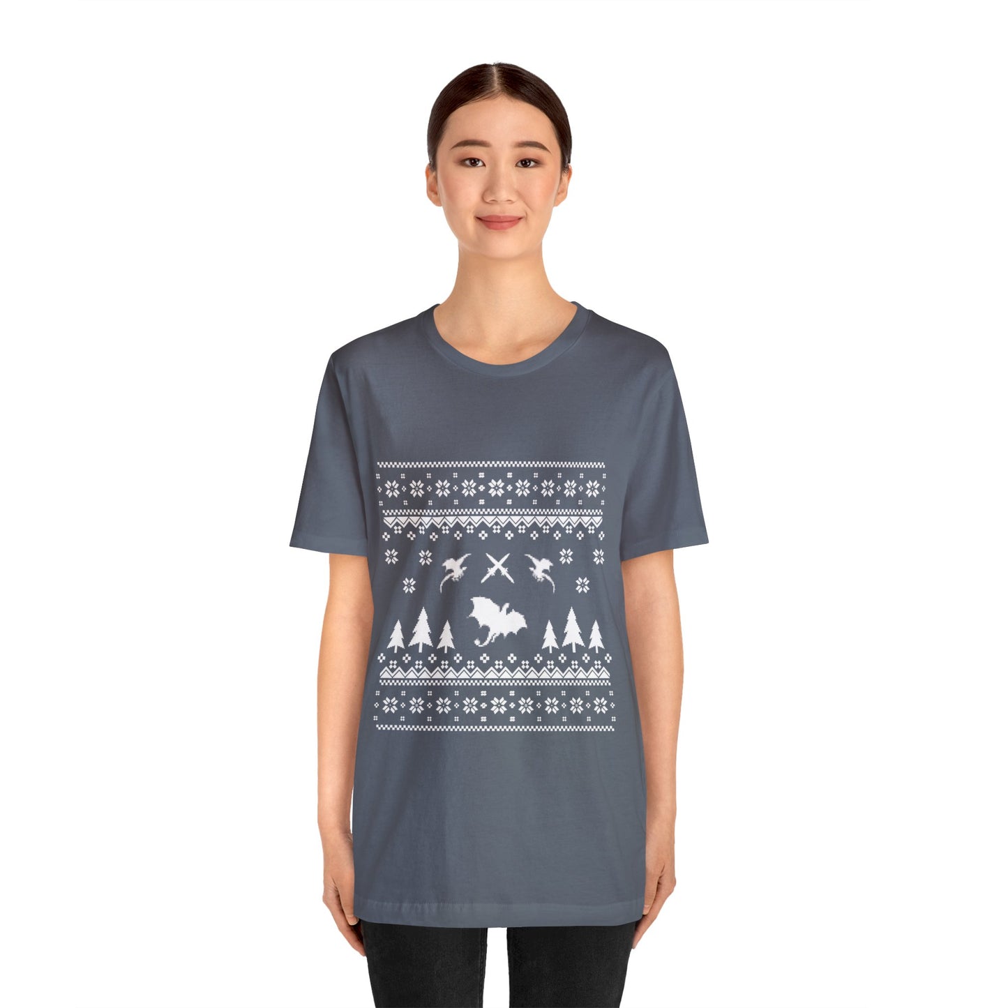 8-bit Fair Isle Dragon Christmas - Version 4 - Unisex T-shirt
