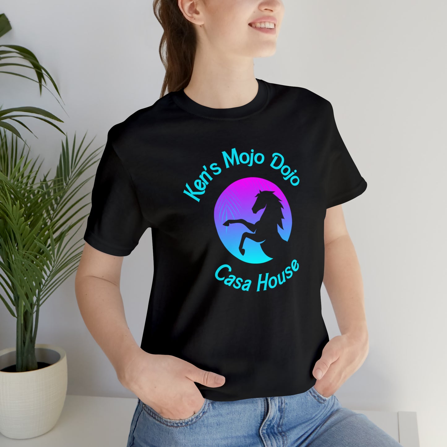 Neon Teal Moon: Mojo Dojo Casa House, Unisex Jersey Short Sleeve Tee