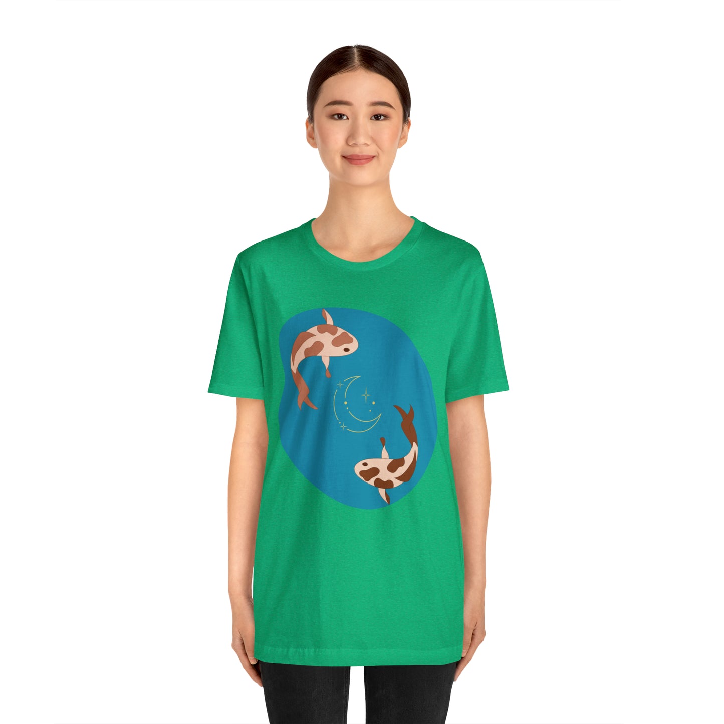 Blue Pond Moon Koi, Unisex Jersey Short Sleeve Tee
